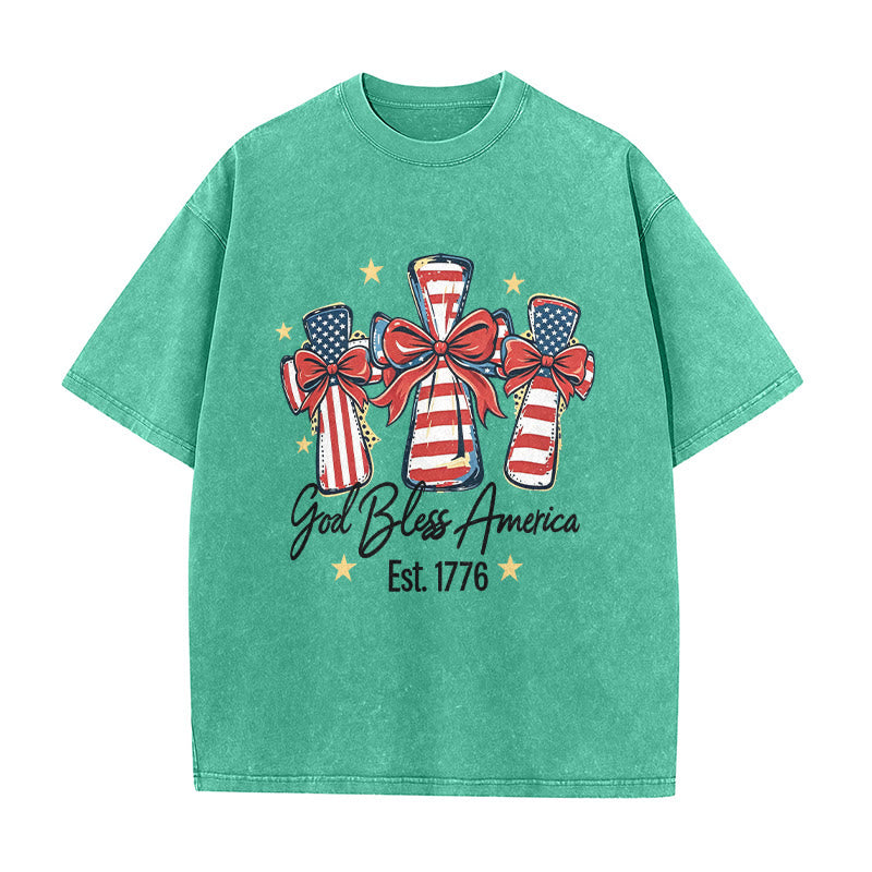 Christianartworkshop T-shirt unisex lavata con bandiera americana e fiocco coquette Love - Verde - 5XL - image 5
