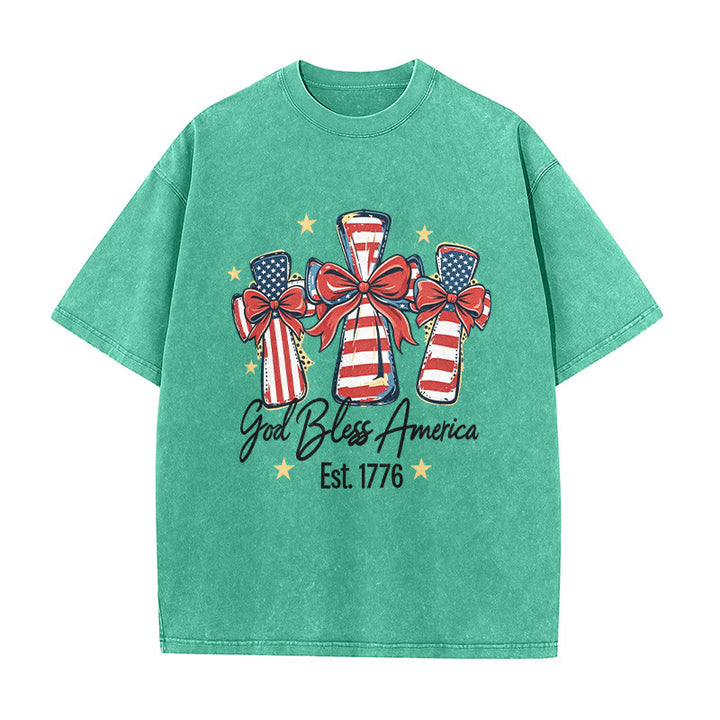 Christianartworkshop T-shirt unisex lavata con bandiera americana e fiocco coquette Love - Verde - 5XL - image 5