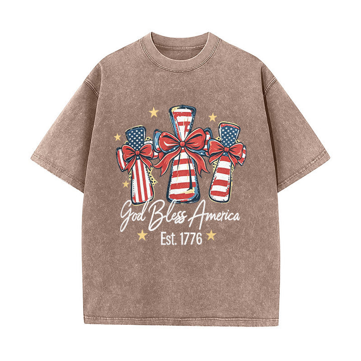 Christianartworkshop T-shirt unisex lavata con bandiera americana e fiocco coquette Love - Marrone - 5XL - image 6