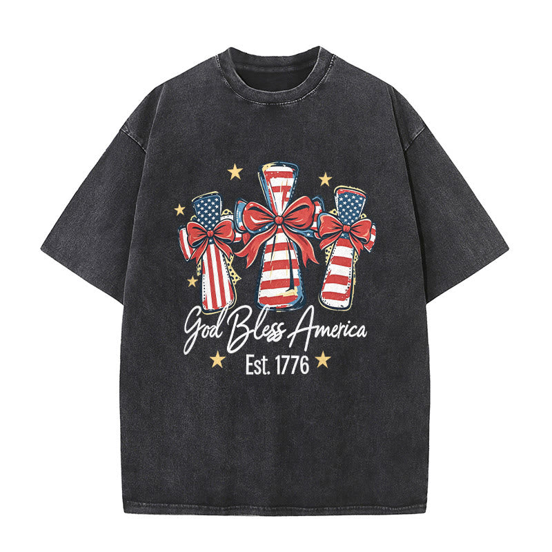Christianartworkshop T-shirt unisex lavata con bandiera americana e fiocco coquette Love - Nero - 5XL - image 2