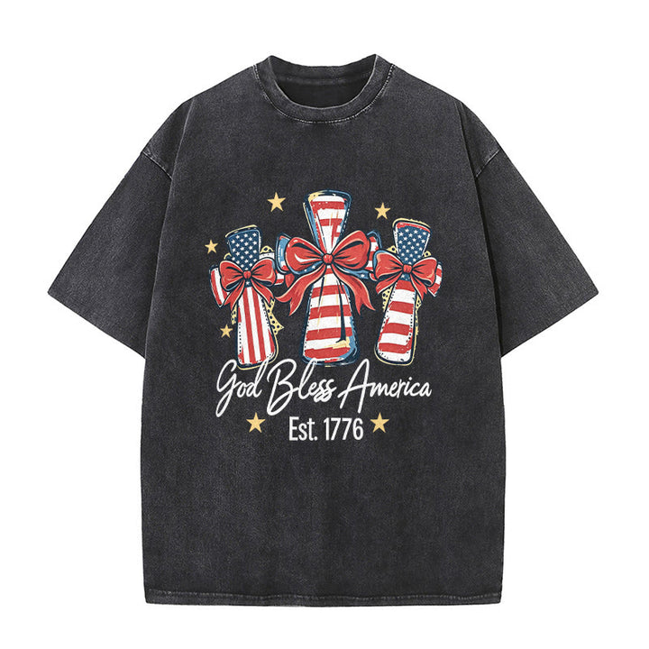 Christianartworkshop T-shirt unisex lavata con bandiera americana e fiocco coquette Love - Nero - 5XL - image 2