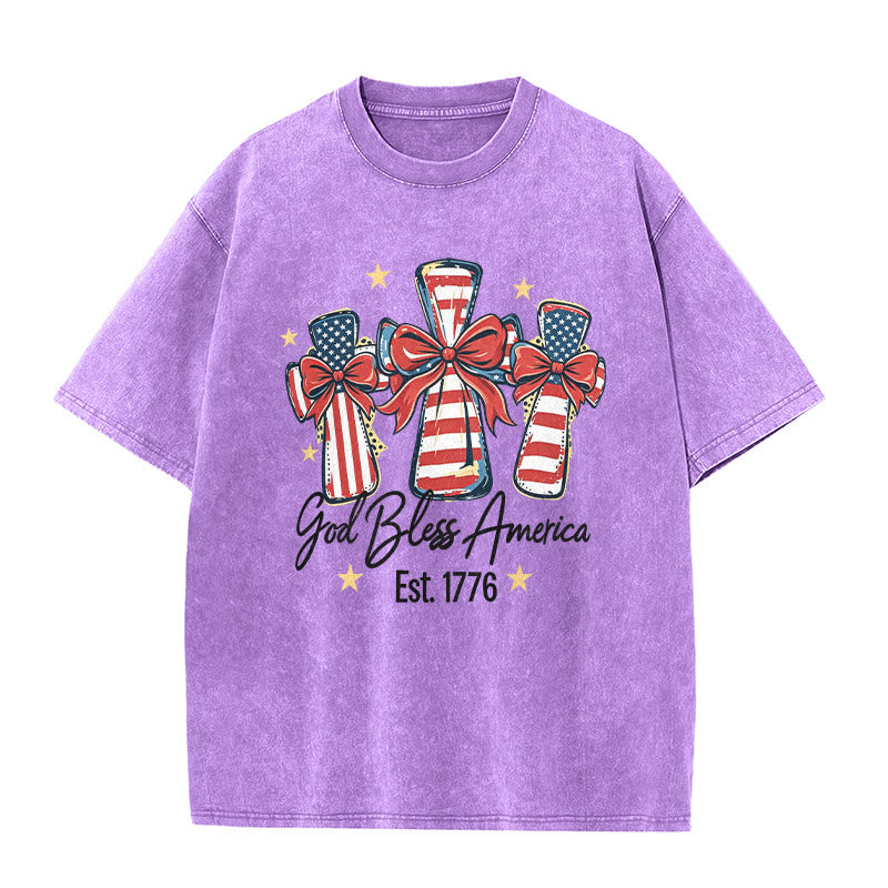 Christianartworkshop T-shirt unisex lavata con bandiera americana e fiocco coquette Love - Viola - 5XL - image 8