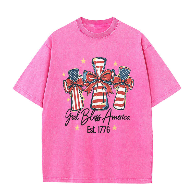 Christianartworkshop T-shirt unisex lavata con bandiera americana e fiocco coquette Love - Rosa - 5XL - image 7