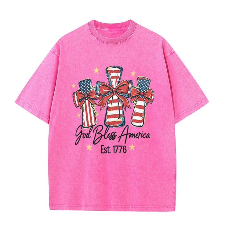 Christianartworkshop T-shirt unisex lavata con bandiera americana e fiocco coquette Love - Rosa - 5XL - image 7