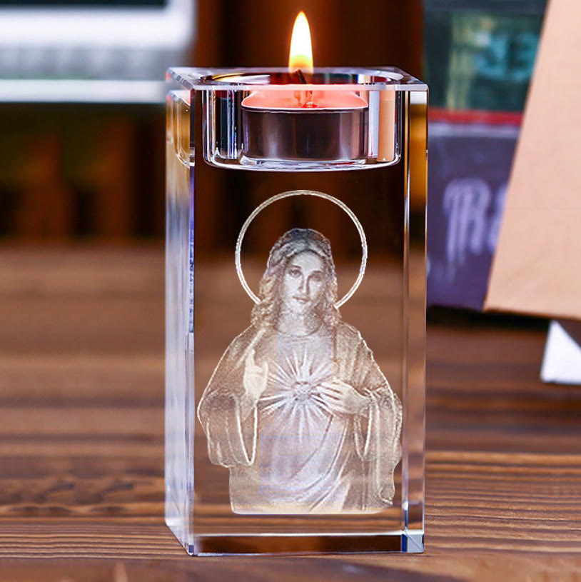 Christianartworkshop - Portacandele luminoso con figura sacra incisa internamente: simbolo di un'atmosfera di preghiera pacifica - Sacro Cuore di Gesù - 1,97''*1,97''*3,94''/5*5*10cm - image 11
