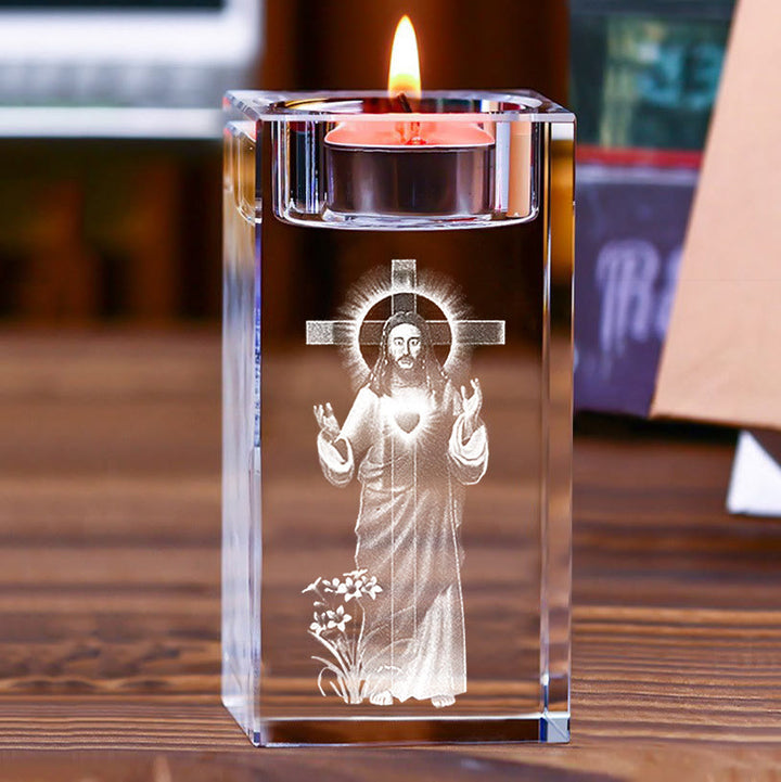 Christianartworkshop Portacandele luminoso con figura sacra incisa internamente: simbolo di un'atmosfera di preghiera pacifica - image 19