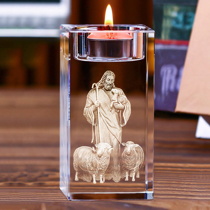 Christianartworkshop Portacandele luminoso con figura sacra incisa internamente: simbolo di un'atmosfera di preghiera pacifica - image 12