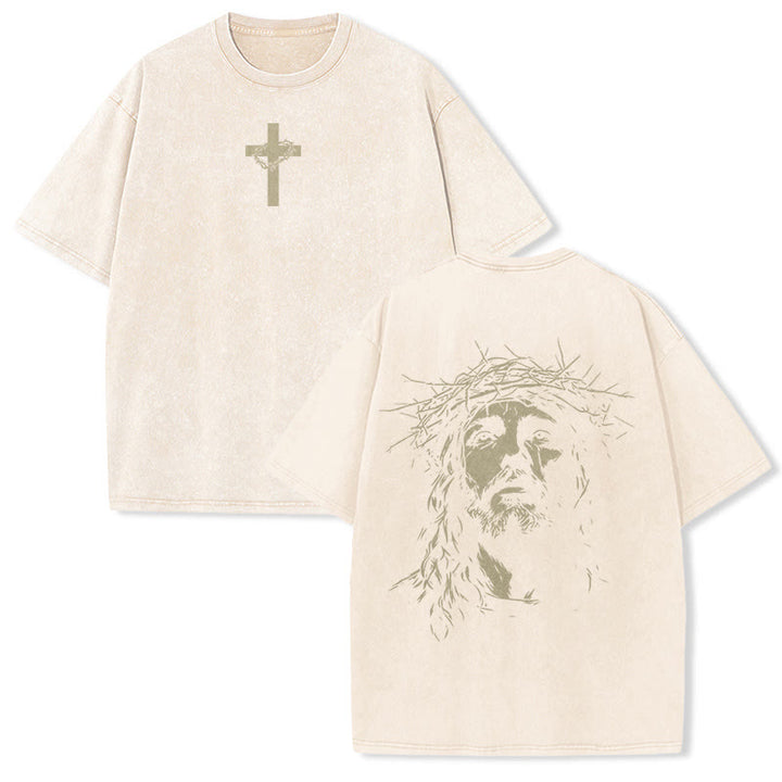 Christianartworkshop T-shirt unisex lavata con croce e corona di spine. - Beige - 5XL - image 5