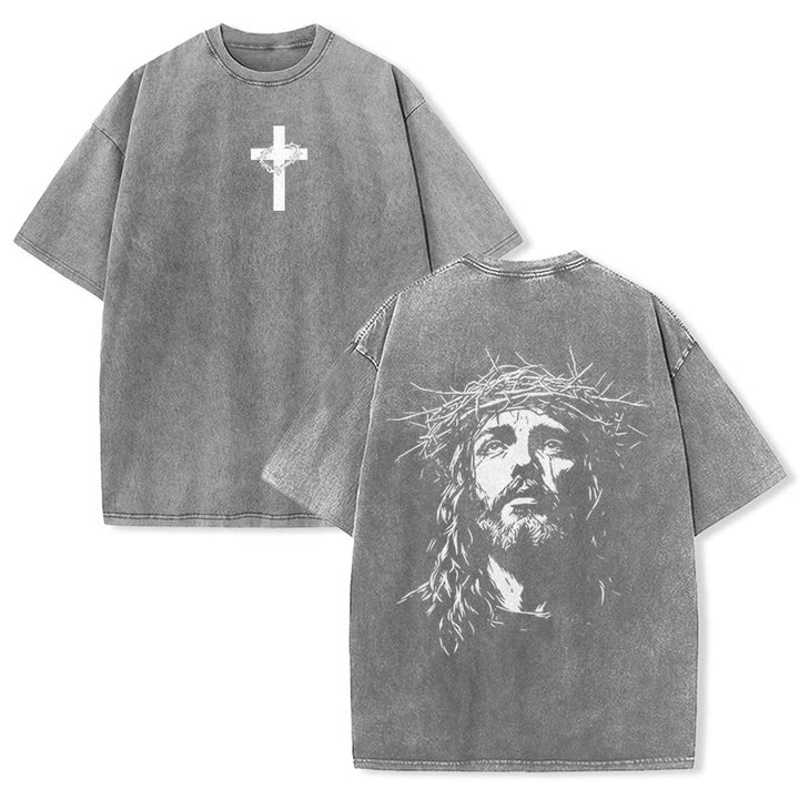Christianartworkshop T-shirt unisex lavata con croce e corona di spine. - Grigio - 5XL - image 26