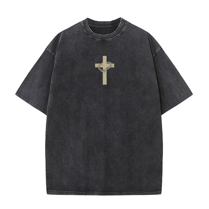 Christianartworkshop T-shirt unisex lavata con croce e corona di spine. - image 4