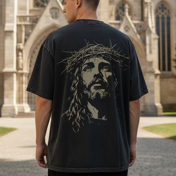 Christianartworkshop T-shirt unisex lavata con croce e corona di spine. - image 0