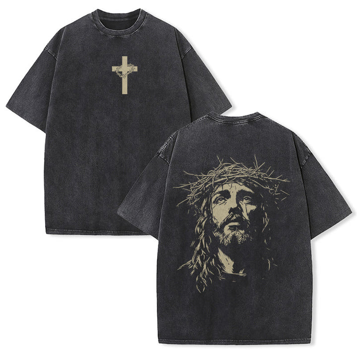 Christianartworkshop T-shirt unisex lavata con croce e corona di spine. - Nero - 5XL - image 2
