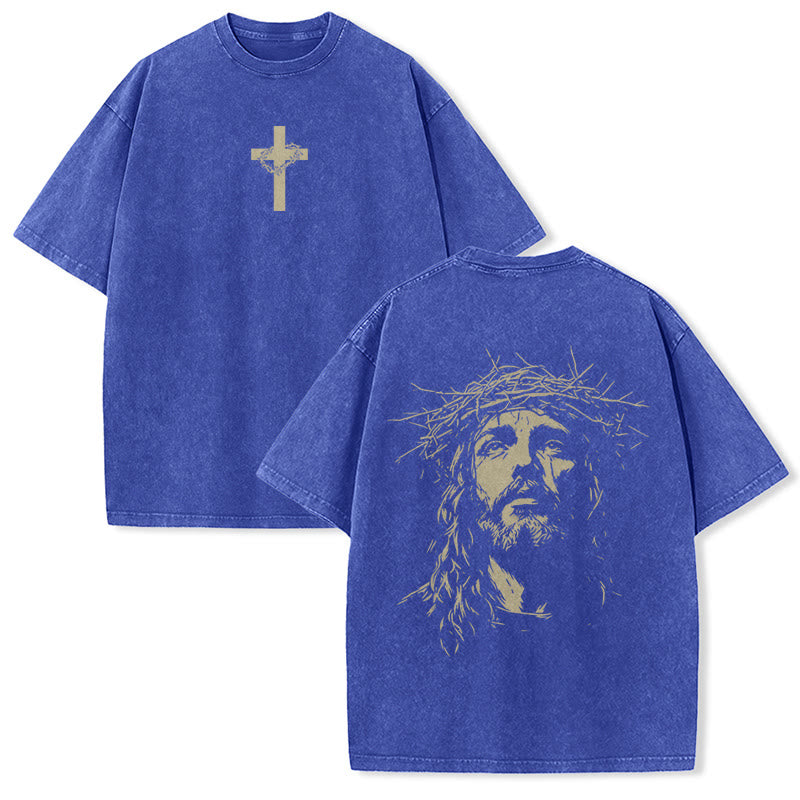 Christianartworkshop T-shirt unisex lavata con croce e corona di spine. - Blu - 5XL - image 23