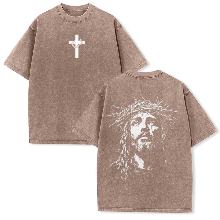 Christianartworkshop T-shirt unisex lavata con croce e corona di spine. - Marrone - 5XL - image 14
