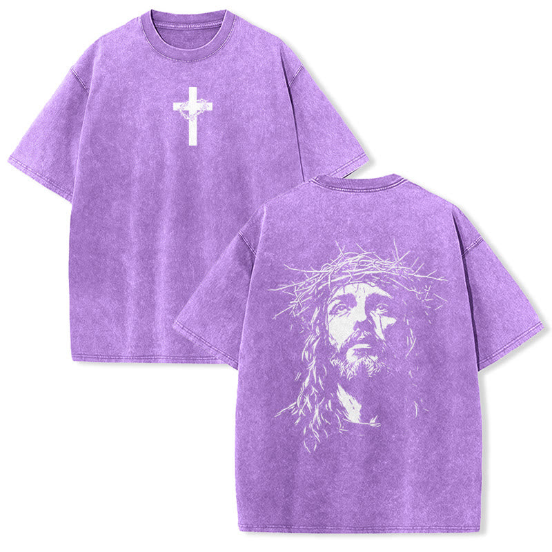 Christianartworkshop T-shirt unisex lavata con croce e corona di spine. - Viola - 5XL - image 20