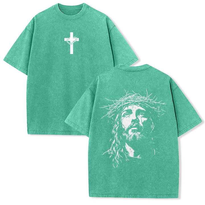 Christianartworkshop T-shirt unisex lavata con croce e corona di spine. - Verde - 5XL - image 11