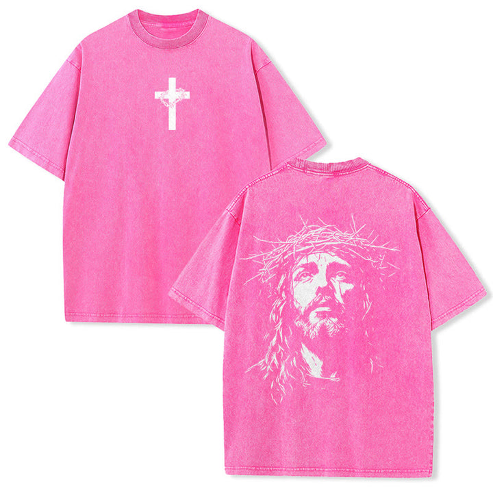 Christianartworkshop T-shirt unisex lavata con croce e corona di spine. - Rosa - 5XL - image 17