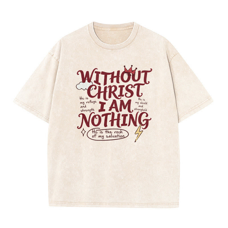 Christianartworkshop Maglietta unisex lavata con la scritta "Senza Cristo non sono niente" e la testimonianza di fede. - Beige - 5XL - image 1