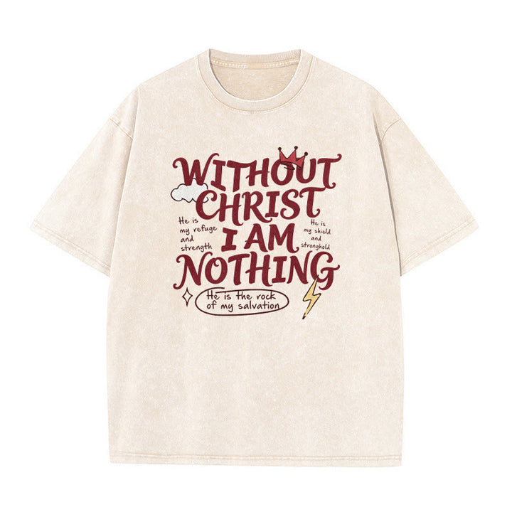 Christianartworkshop Maglietta unisex lavata con la scritta "Senza Cristo non sono niente" e la testimonianza di fede. - Beige - 5XL - image 1