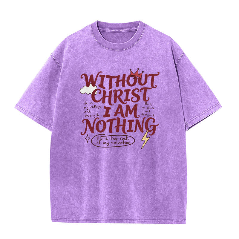 Christianartworkshop Maglietta unisex lavata con la scritta "Senza Cristo non sono niente" e la testimonianza di fede. - Viola - 5XL - image 7