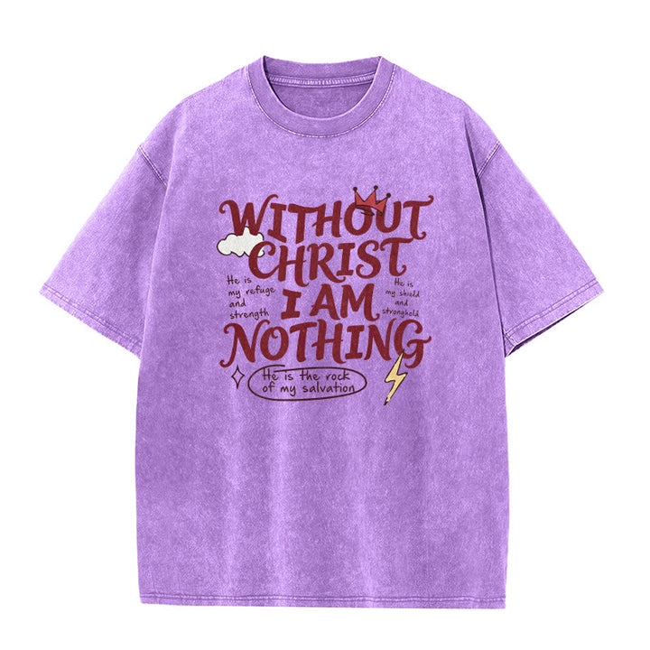 Christianartworkshop Maglietta unisex lavata con la scritta "Senza Cristo non sono niente" e la testimonianza di fede. - Viola - 5XL - image 7