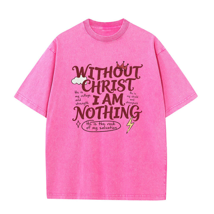 Christianartworkshop Maglietta unisex lavata con la scritta "Senza Cristo non sono niente" e la testimonianza di fede. - Rosa - 5XL - image 6