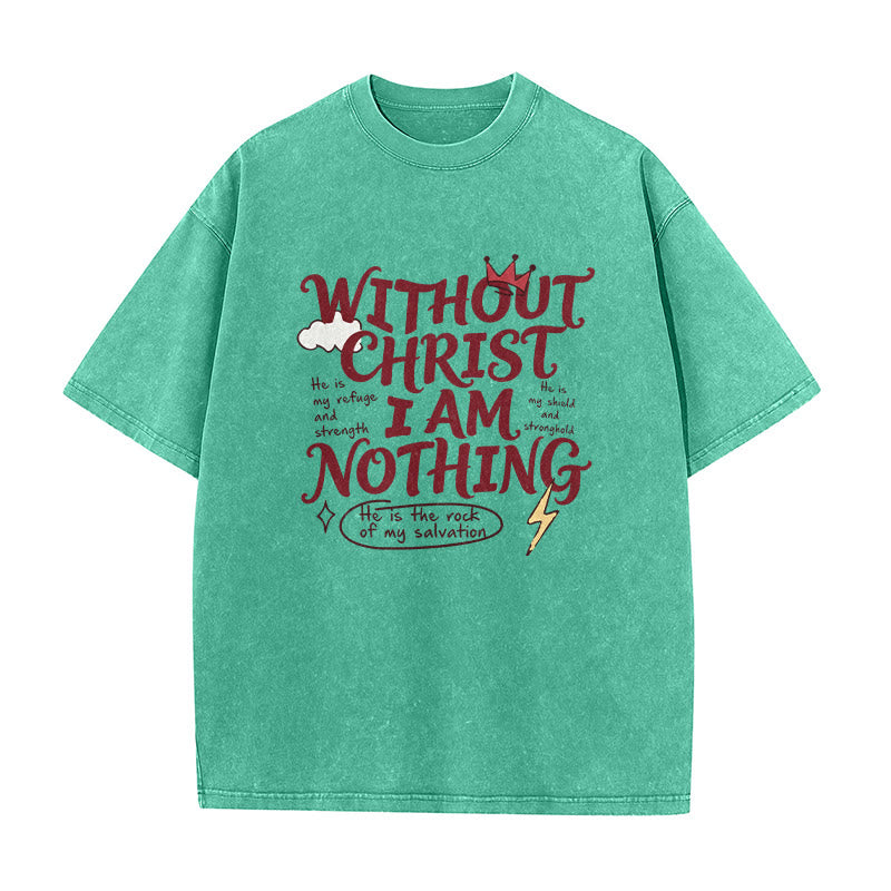 Christianartworkshop Maglietta unisex lavata con la scritta "Senza Cristo non sono niente" e la testimonianza di fede. - Verde - 5XL - image 4