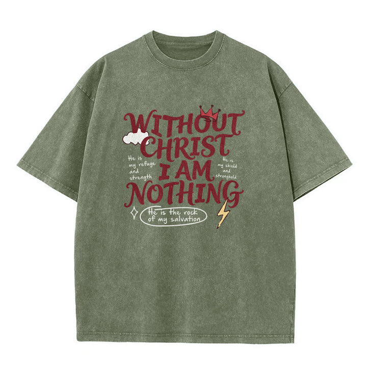 Christianartworkshop Maglietta unisex lavata con la scritta "Senza Cristo non sono niente" e la testimonianza di fede. - Verde militare - 5XL - image 2