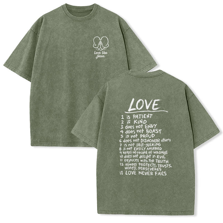 Christianartworkshop Maglietta unisex con la scritta "Ama come Gesù" (1 Corinzi 13) - Verde militare - 5XL - image 9
