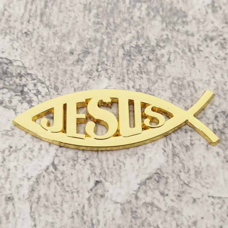 Christianartworkshop Adesivo per auto Ichthys a forma di pesce con immagine di Gesù in rilievo: simbolo di fede incrollabile e protezione divina. - D'oro - image 7