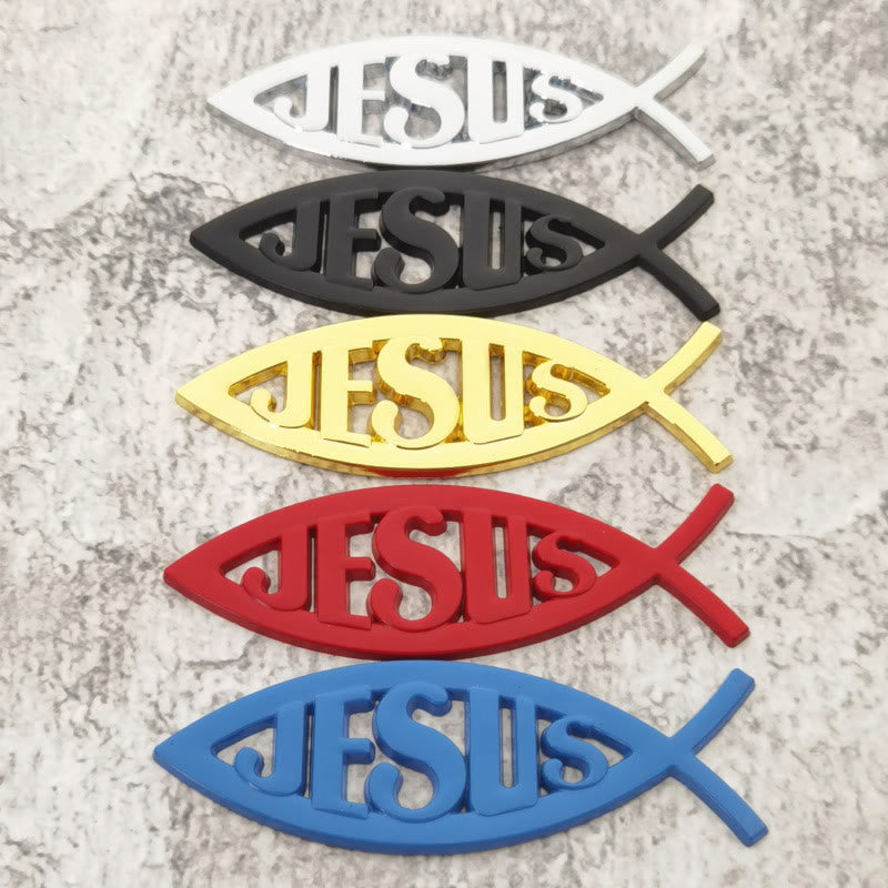 Christianartworkshop Adesivo per auto Ichthys a forma di pesce con immagine di Gesù in rilievo: simbolo di fede incrollabile e protezione divina. - Set di 5 colori - image 3