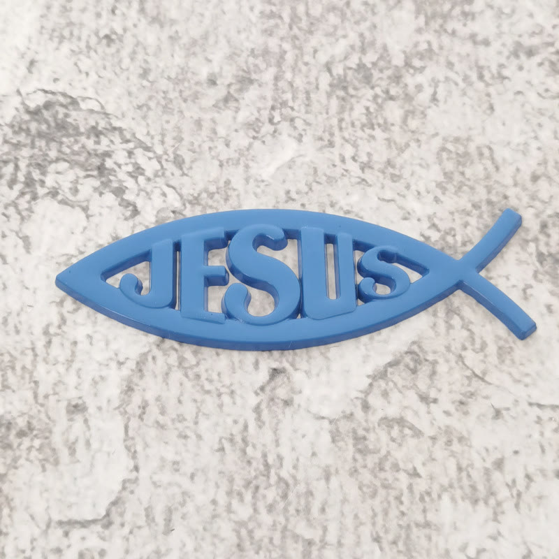 Christianartworkshop Adesivo per auto Ichthys a forma di pesce con immagine di Gesù in rilievo: simbolo di fede incrollabile e protezione divina. - Blu - image 8