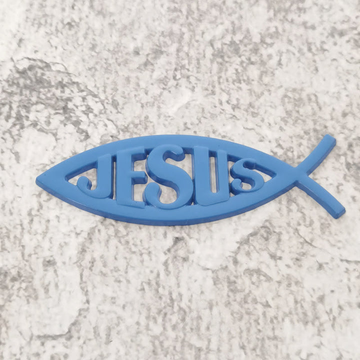 Christianartworkshop Adesivo per auto Ichthys a forma di pesce con immagine di Gesù in rilievo: simbolo di fede incrollabile e protezione divina. - Blu - image 8