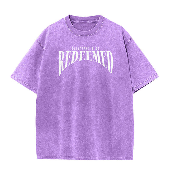 Christianartworkshop T-shirt unisex lavata con stampa fronte e retro "Redeemed" Galati 2:20 - image 22