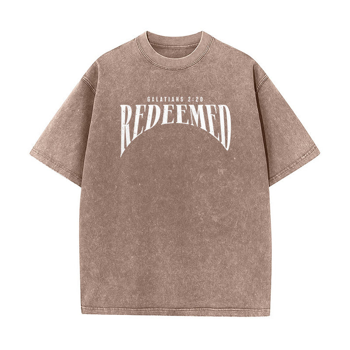 Christianartworkshop T-shirt unisex lavata con stampa fronte e retro "Redeemed" Galati 2:20 - image 16