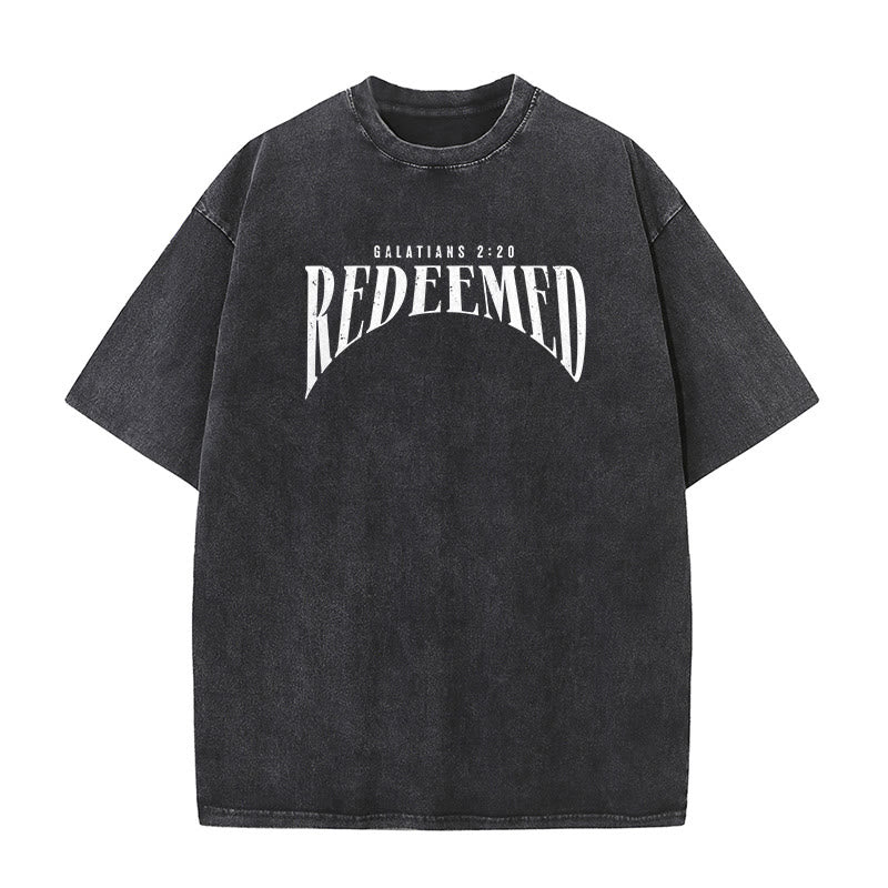 Christianartworkshop T-shirt unisex lavata con stampa fronte e retro "Redeemed" Galati 2:20 - image 10