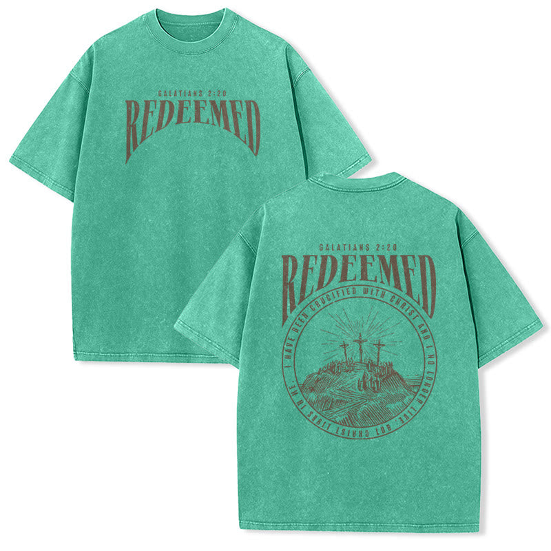 Christianartworkshop T-shirt unisex lavata con stampa fronte e retro "Redeemed" Galati 2:20 - Verde - 5XL - image 5