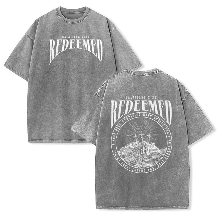 Christianartworkshop T-shirt unisex lavata con stampa fronte e retro "Redeemed" Galati 2:20 - Grigio - 5XL - image 26