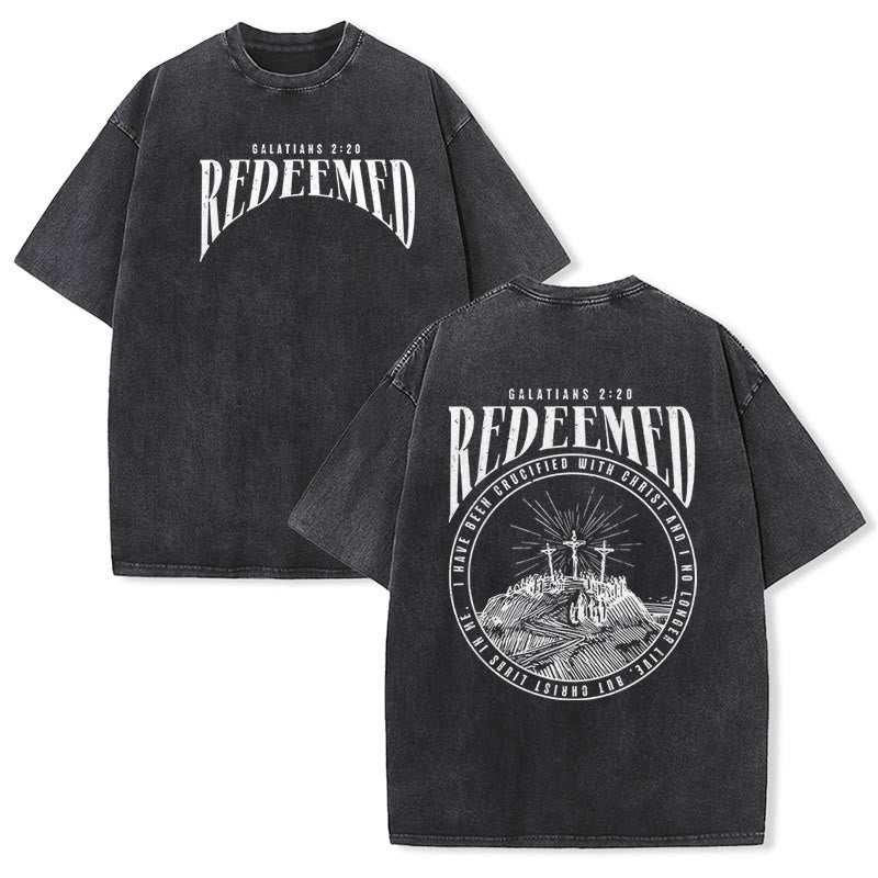 Christianartworkshop T-shirt unisex lavata con stampa fronte e retro "Redeemed" Galati 2:20 - Nero - 5XL - image 8