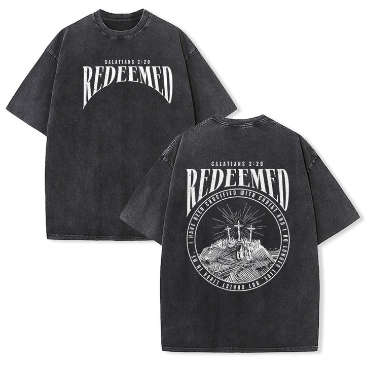 Christianartworkshop T-shirt unisex lavata con stampa fronte e retro "Redeemed" Galati 2:20 - Nero - 5XL - image 8
