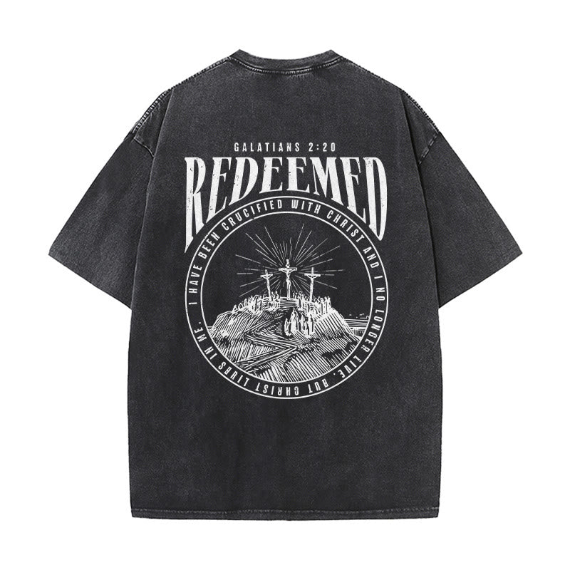 Christianartworkshop T-shirt unisex lavata con stampa fronte e retro "Redeemed" Galati 2:20 - image 9
