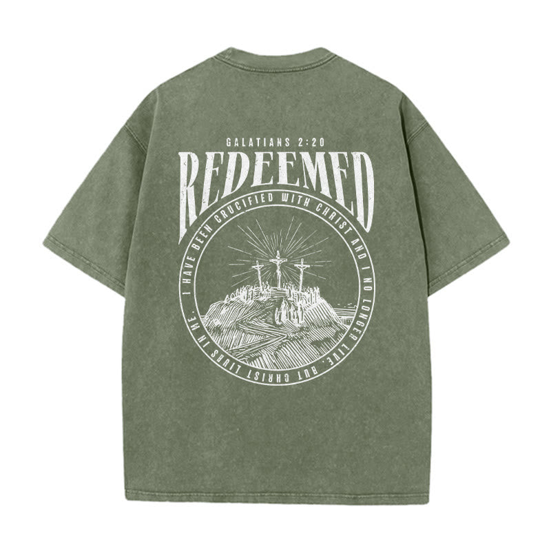 Christianartworkshop T-shirt unisex lavata con stampa fronte e retro "Redeemed" Galati 2:20 - image 12