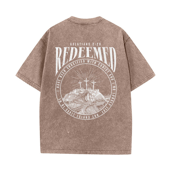 Christianartworkshop T-shirt unisex lavata con stampa fronte e retro "Redeemed" Galati 2:20 - image 15