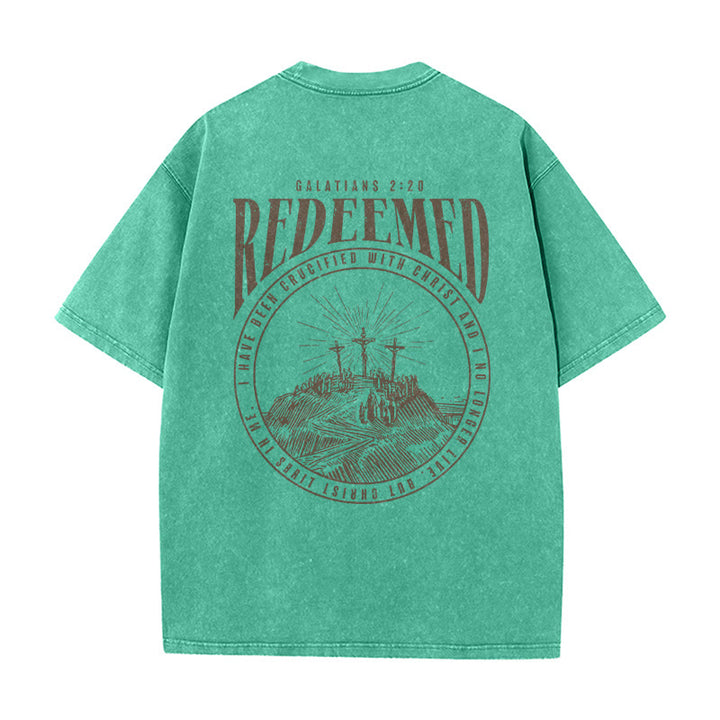 Christianartworkshop T-shirt unisex lavata con stampa fronte e retro "Redeemed" Galati 2:20 - image 6