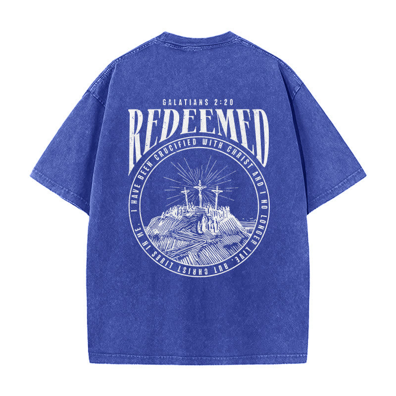 Christianartworkshop T-shirt unisex lavata con stampa fronte e retro "Redeemed" Galati 2:20 - image 24