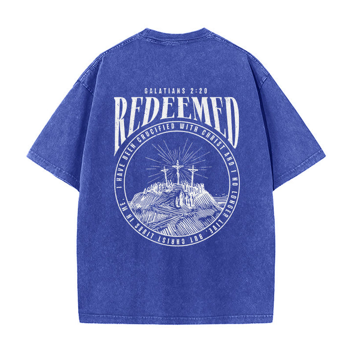 Christianartworkshop T-shirt unisex lavata con stampa fronte e retro "Redeemed" Galati 2:20 - image 24