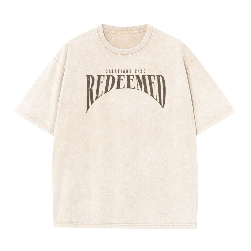 Christianartworkshop T-shirt unisex lavata con stampa fronte e retro "Redeemed" Galati 2:20 - image 4