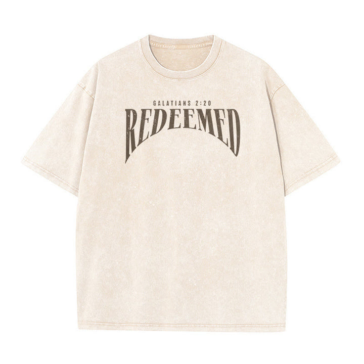 Christianartworkshop T-shirt unisex lavata con stampa fronte e retro "Redeemed" Galati 2:20 - image 4