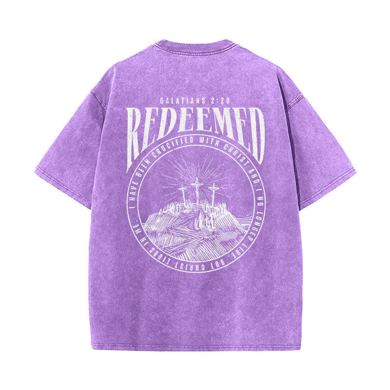 Christianartworkshop T-shirt unisex lavata con stampa fronte e retro "Redeemed" Galati 2:20 - image 21