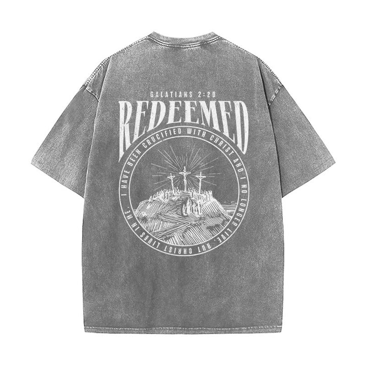 Christianartworkshop T-shirt unisex lavata con stampa fronte e retro "Redeemed" Galati 2:20 - image 27